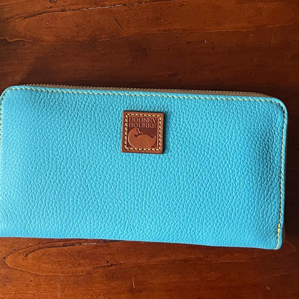 Dooney & Bourke Turquoise Zip Card Holder with Leather Patch